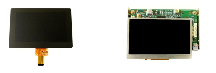 (Left) LCD with cover glass optically bonded 7.0” WVGA_Blanview  © TOPPAN Inc. (Right) Equipped with command control circuit board 4.3”WQVGA_Blanview  © TOPPAN Inc.