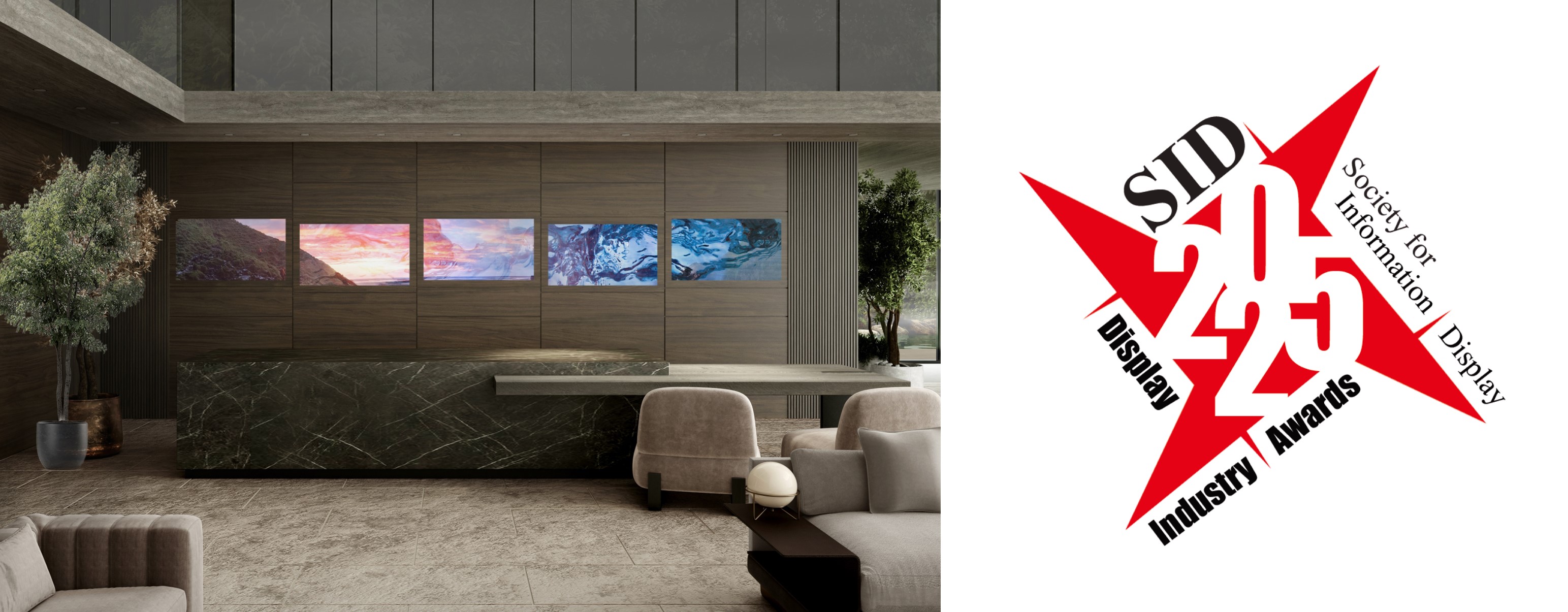 Illustration of Dualsurf™ film (left) and the Display Industry Awards logo (right)