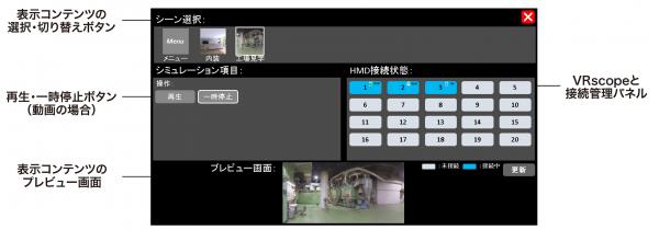 「VRscopeリモート」管理端末の操作画面