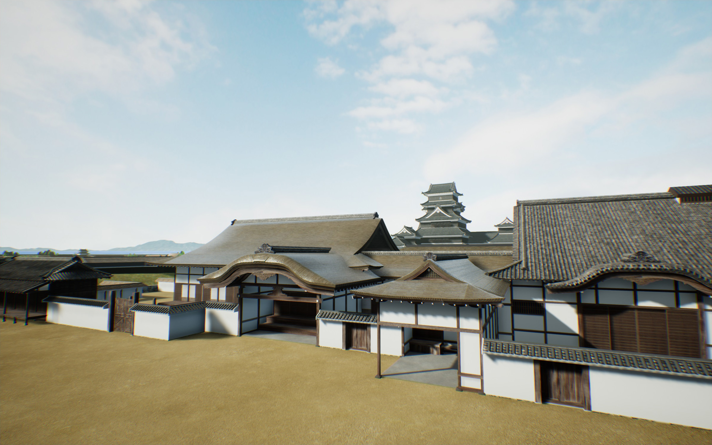 『国宝松本城VR』より、江戸時代中期に焼失した本丸御殿から望む天守