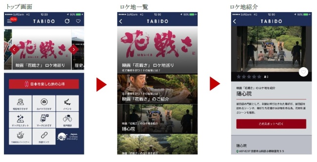 観光ガイドアプリ「旅道-TABIDO-」のコンテンツ配信イメージ