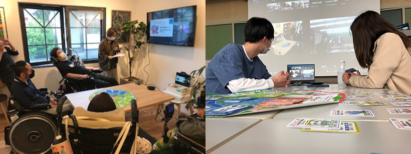 (左)「ART CAFÉ Inclusive supported by NESCAFÉ」での大会の様子、(右)周南公立大学での大会の様子
