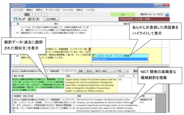 SupporTraの「翻訳エディタ」画面