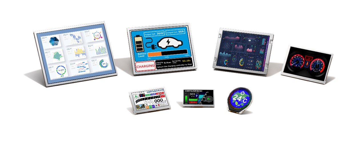 高性能液晶显示屏“Blanview™”的产品阵容 第一排左侧为“Blanview™-F”12.1英寸机型 © TOPPAN INC.